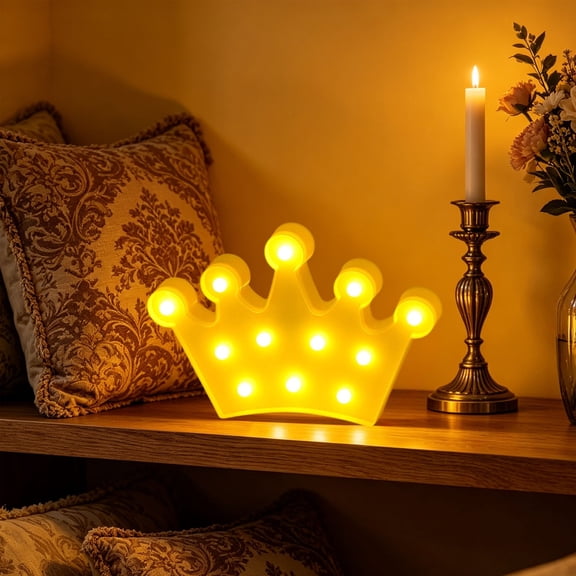Crown Shaped LED Marquee Light, Battery Powered Decor Lamp, Elegant Princess Style, Lightweight Plastic Structure, Dual Use for Table Display and Wall Hanging Bedroom Party Ornament