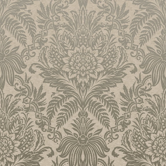 Crown Signature Beige Damask Unpasted Paper Wallpaper, 20.5-in by 33-ft, 56.4 sq. ft.