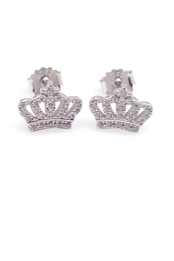Crown Small Tiny Women's Stud Earrings 14K White Gold Plated 925 Silver 2Ct Round Cut Lab Created VVS1/D Diamond