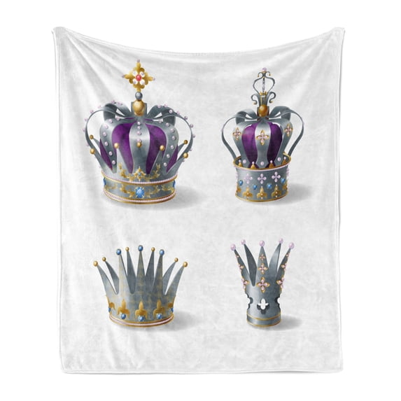 Crown Soft Flannel Fleece Throw Blanket, Digitally Generated Image of Detailed Head Ornaments Along Gems Pearls, Cozy Plush for Indoor and Outdoor Use, 60" x 80", Pale Slate Blue Purple, by Ambesonne