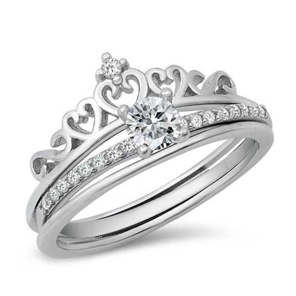 Crown Solitaire Clear CZ Wedding Ring .925 Sterling Silver Band White Jewelry Female Size 4