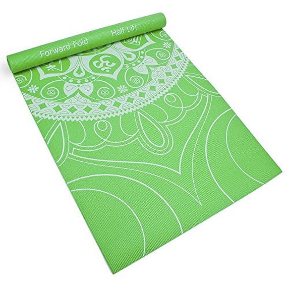1/8" (3mm) Chakra Art Printed Yoga Mat & Basic Pose Guide, Meadow Green