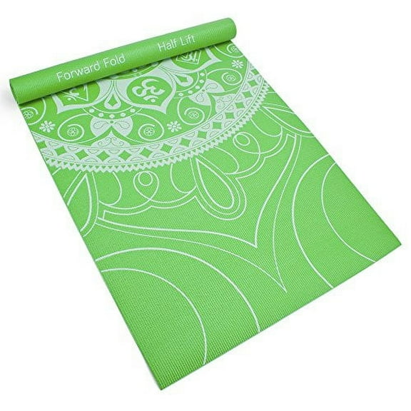 Crown Sporting Goods 1/8" (3mm) Chakra Art Printed Yoga Mat & Basic Pose Guide, Meadow Green