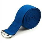 Crown Sporting Goods 8' Cotton Yoga Pose Support Strap, Metal D Ring, Blue