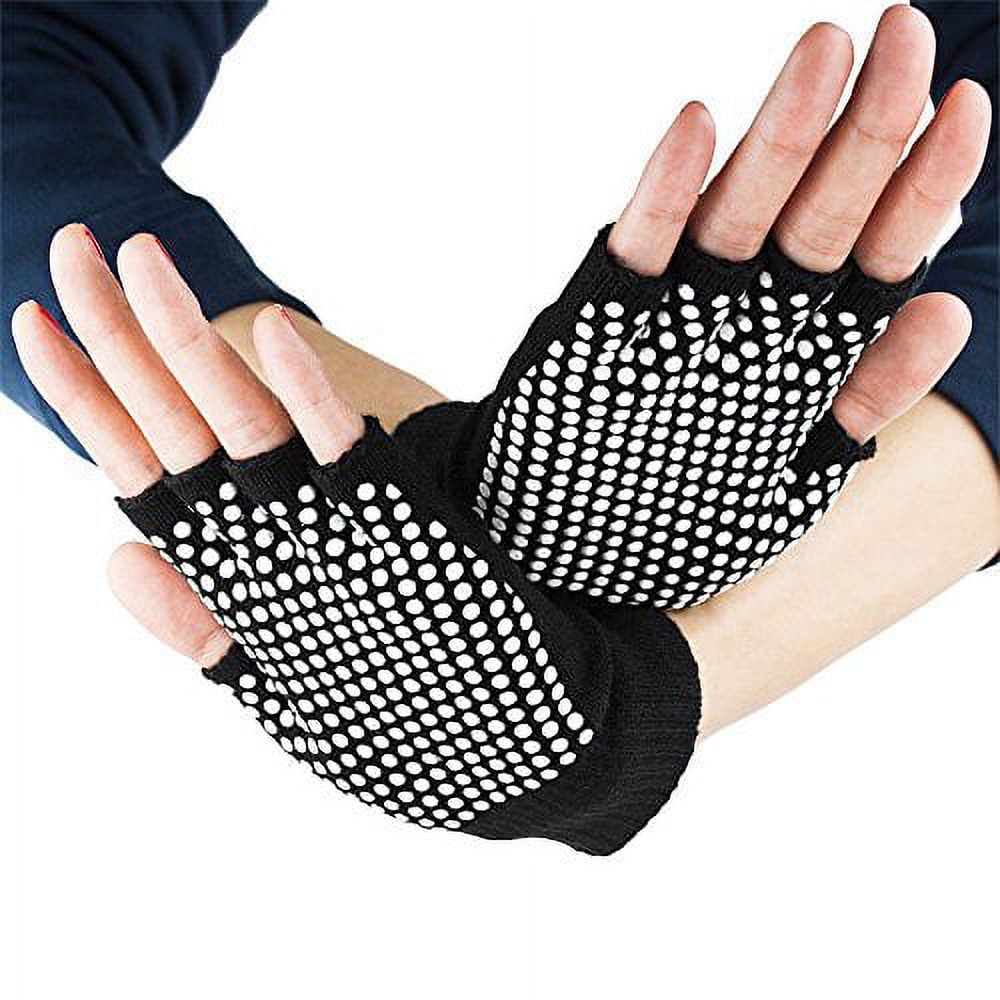 Crown Sporting Goods Black Fingerless Yoga Gloves with Non-slip Texture  Beads
