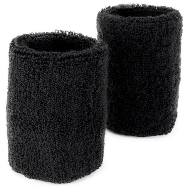 Crown Sporting Goods Cotton Terry Cloth Wrist Sweatbands, 2-pack Black ...
