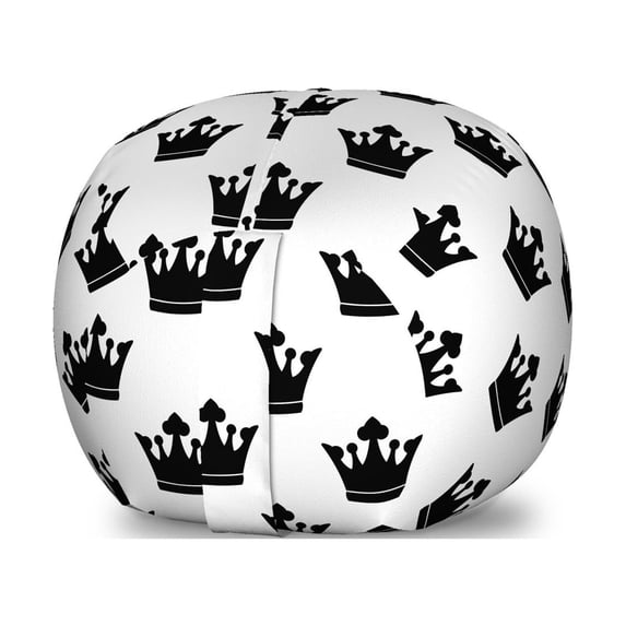 Crown Storage Toy Bag Chair, Monochromatic Style Layout of Repeating Elements Authority Symbol Leader, Stuffed Animal Organizer Washable Bag, Large Size, Charcoal Grey and White, by Ambesonne
