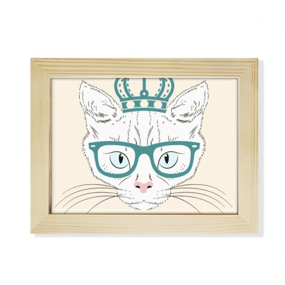 Crown Sunglass White Cat Princess Desktop Photo Frame Picture Art Decoration Painting 6x8 inch