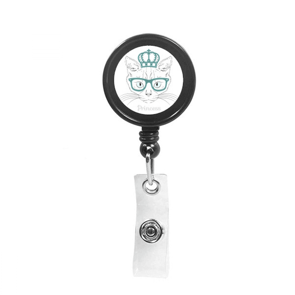 Crown Sunglass White Cat Princess Retractable Keychain Badge Holder ID Badge