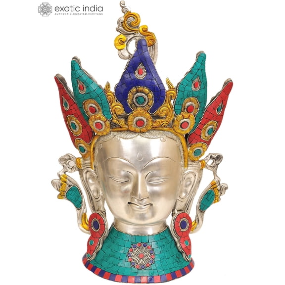 15" Crown Tara Head (Tibetan Buddhist Inlay Statue) In Brass | Handmade | Made In India