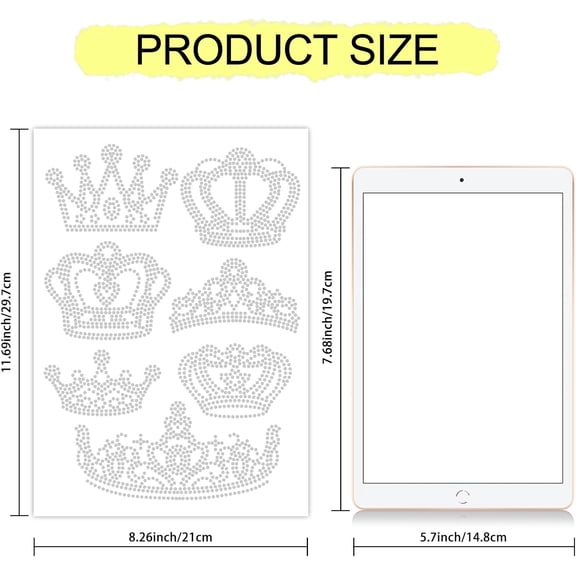 Crown Theme Rhinestone Iron on Hotfix Transfer Decal Various Crown Shapes Shiny Rhinestone Applique Sticker Iron on Hotfix Transfer Crystal Patch for T-Shirt Jacket Clothing Craft