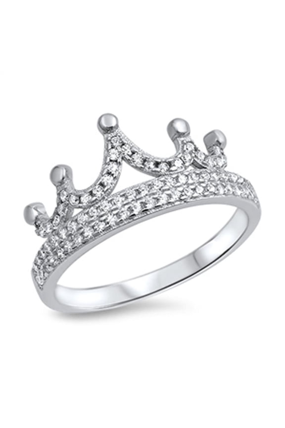 Crown Tiara Cluster Clear CZ Queen Ring .925 Sterling Silver Band White Jewelry Female Size 7