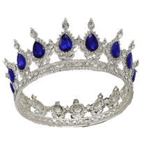 Crown Topper for Birthday Tiara Gorgeous Crystal metal Crown Prom Princess Crown for Costume Headband-Dark blue
