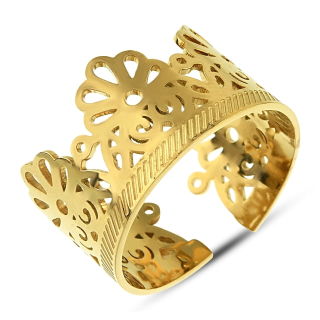 Vintage White Natural Stone Inlay Ring – Sun Star Pattern, 14k Gold Plated Stainless Steel, Adjustable Fit For Women, Celestial Jewelry