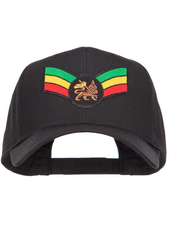 Crown Wing Lion Rasta Patched Cap - Black OSFM