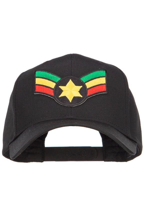 Crown Wing Star Rasta Patched Cap - Black OSFM