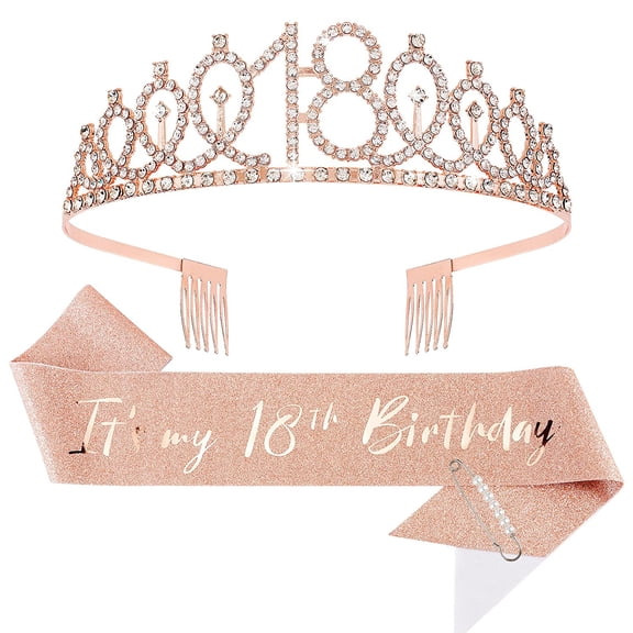 Crown and Pearl Pin Set for 18th Birthday - It's My 18th Birthday Sash, Tiara, Cake Topper, Decorations and Gift for Her