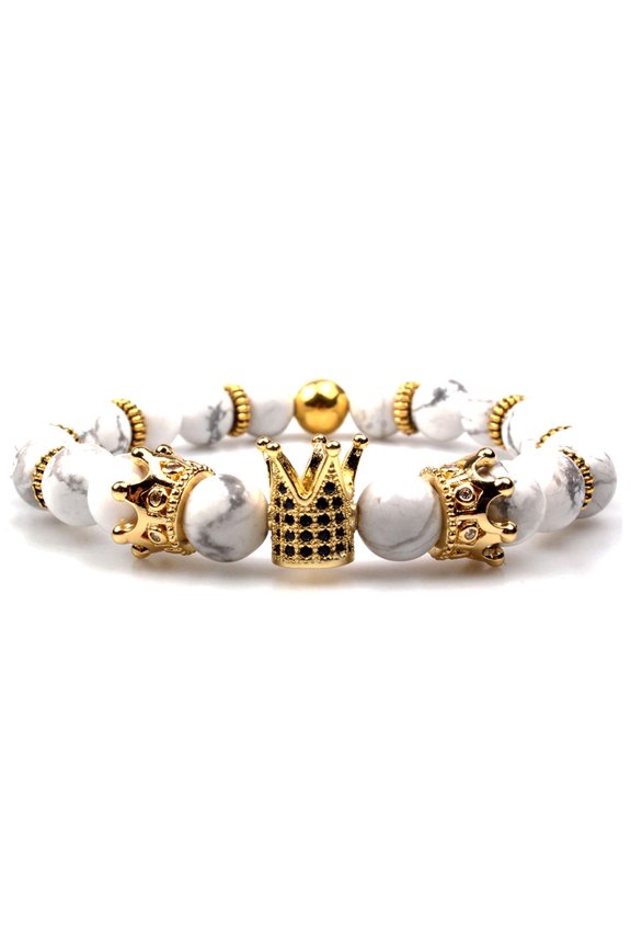 Crown charm beaded bracelet for men and women - Elegant Adjustable Chain Bracelet with Crown Charm and Beads - Fashion Jewelry Girls Gifts