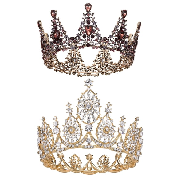 Crown for Women, Baroque Queen Crown - Crystal Tiara Headband for Wedding Pageant Prom Quinceanera Birthday Hair Accessories Christmas Gift, Gold