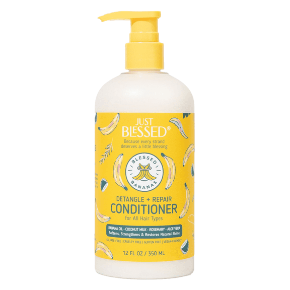 Blessed Bananas Conditioner - Deep Moisturizing & Frizz Control, Curly, Damaged Hair - Infused with Coconut Milk & Aloe Vera - Paraben-Free, 12 oz