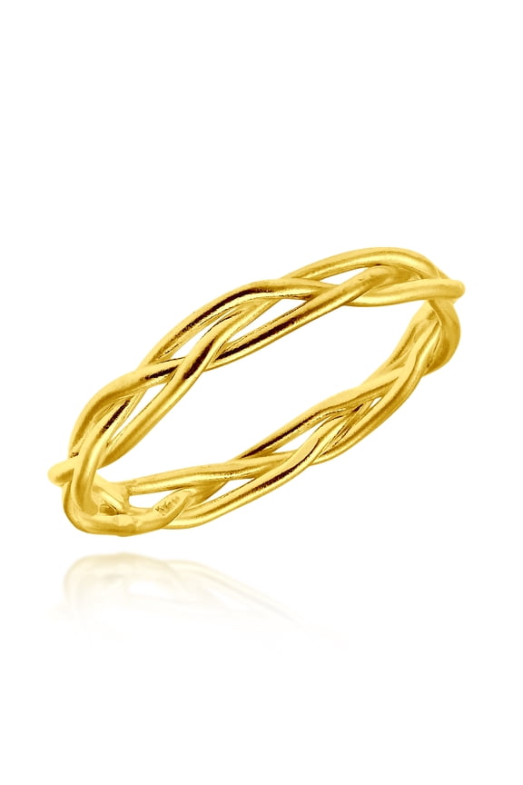 Crown of Thorn Weave Wire Braid Gold Plated Sterling Silver Band Ring-9