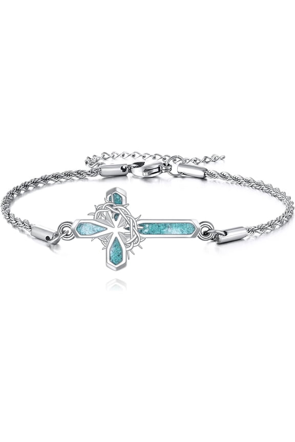 Crown of Thorns Bracelet Sterling Silver Catholic Cross Bracelet Thorns Crown Catholic Jewelry for Men
