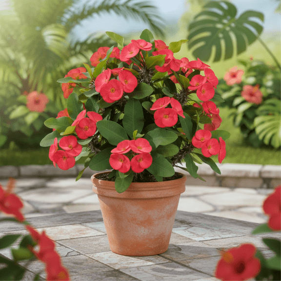 Crown of Thorns Live Plant, Red Crown of Thorns Plant Live in 4 Inches Pot, Perennial Succulent Plants for Indoor Outdoor Gardening