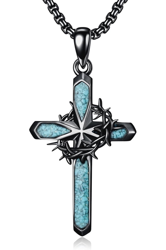 Crown of Thorns Necklace Sterling Silver Catholic Cross Pendant Thorns Necklace Catholic Jewelry for Men