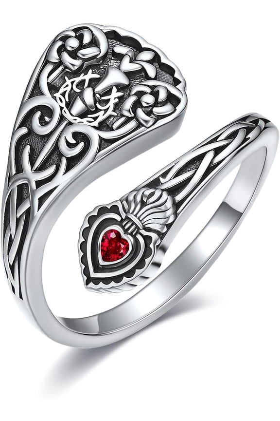 Crown of Thorns Ring Sterling Silver Sacred Heart Ring Cross Spoon Rings Crown of Thorns Jewelry Protection Gifts for Women
