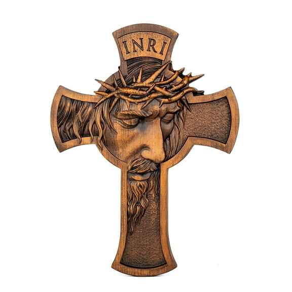 Crown of thorns jesus crucifixion wood cross on wall handicraft wall hanging cross christ wall art home decoration 14 inches