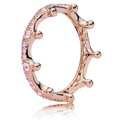 Crown ring in Rose w/9 bead-set orchid pink crystals and 27 b Ring sz 50 187087NPO-50