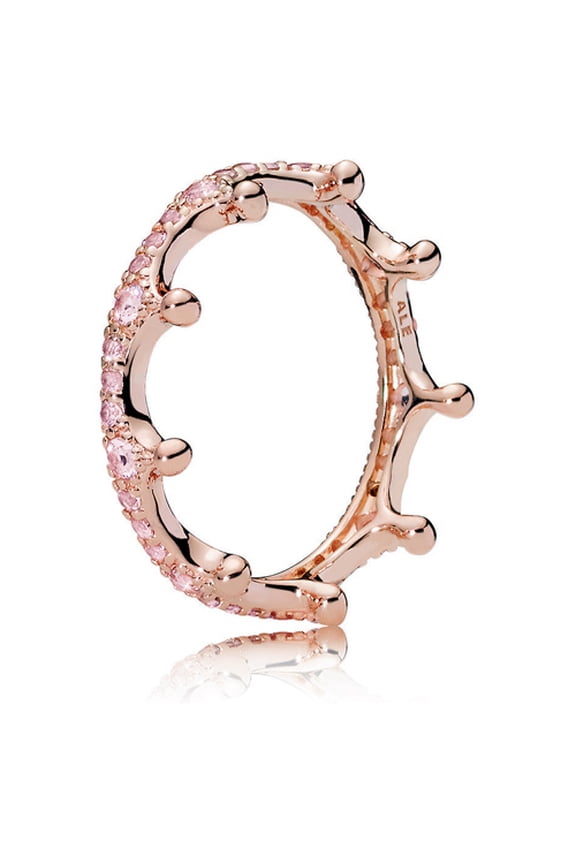 Crown ring in Rose w/9 bead-set orchid pink crystals and 27 b Ring sz 50 187087NPO-50