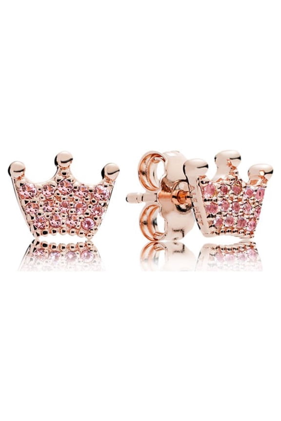 Crown stud earrings in Rose w/6 bead-set orchid pink crystals Earring 287127NPO