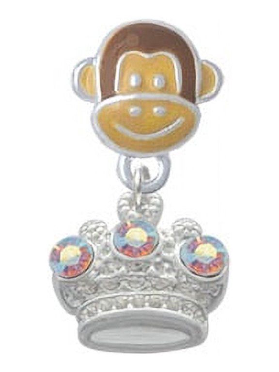 Crown with 3 Clear AB Crystals - Monkey Face Charm Bead