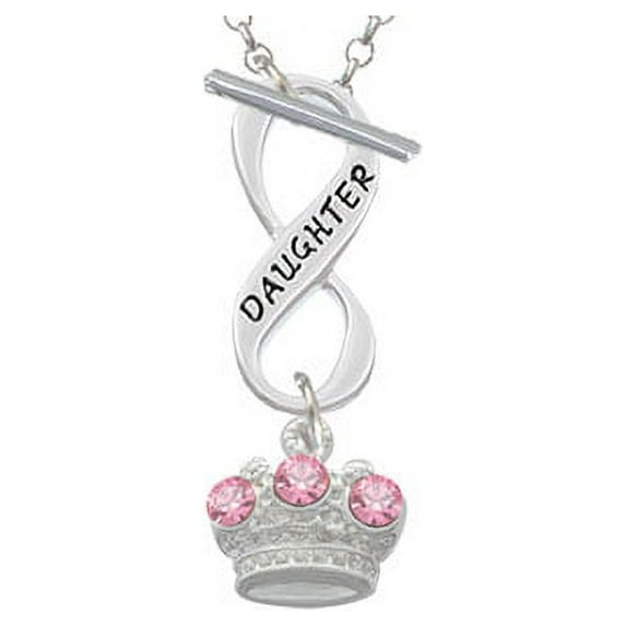 Crown with 3 Pink Crystals Daughter Infinity Toggle Chain Necklace