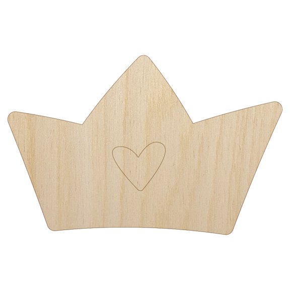 Crown with Heart Wood Shape Unfinished Piece Cutout Craft DIY Projects - 4.70 Inch Size - 1/8 Inch Thick