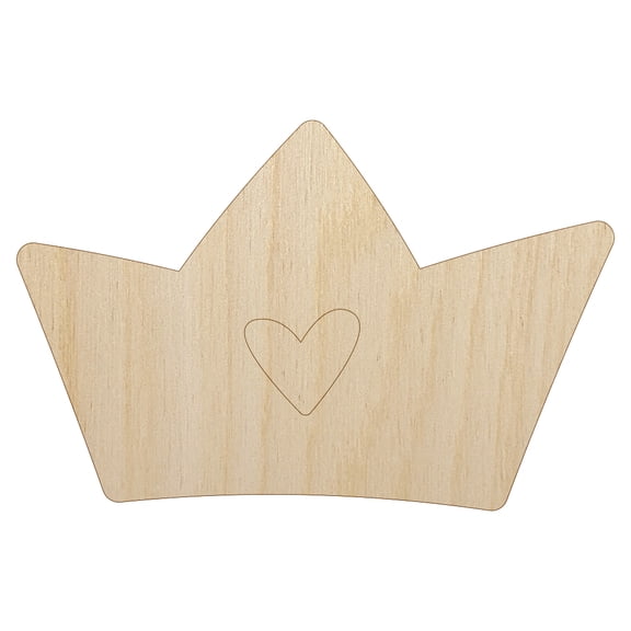 Crown with Heart Wood Shape Unfinished Piece Cutout Craft DIY Projects - 6.25 Inch Size - 1/4 Inch Thick