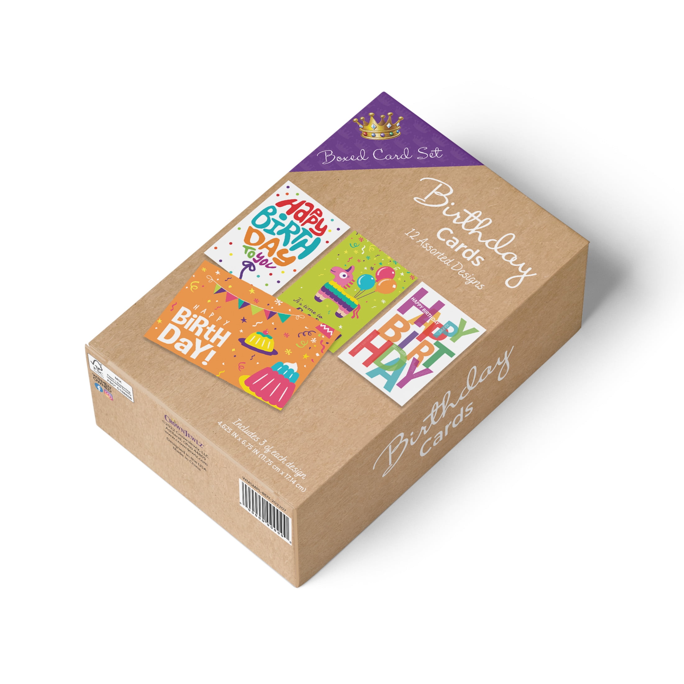 CrownJewlz Balloon Birthday Greeting Cards, Blank Inside, Set of 12 (4