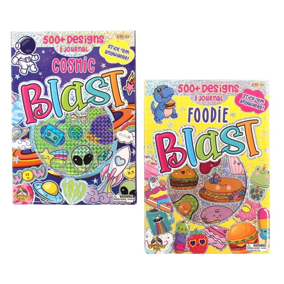 CrownJewlz Sticker Blast 2-Pack Activity Kits, 500+ Stickers & Journal, Cosmic & Foodie Themes