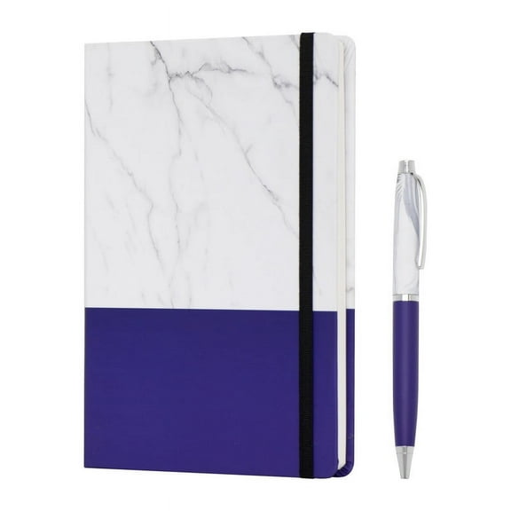 CrownLit A5 Size Marble Pattern Notebook Diary Set, Metal Pen, Gift Box, Elastic Strap, Assorted (as per selection) (Purple)