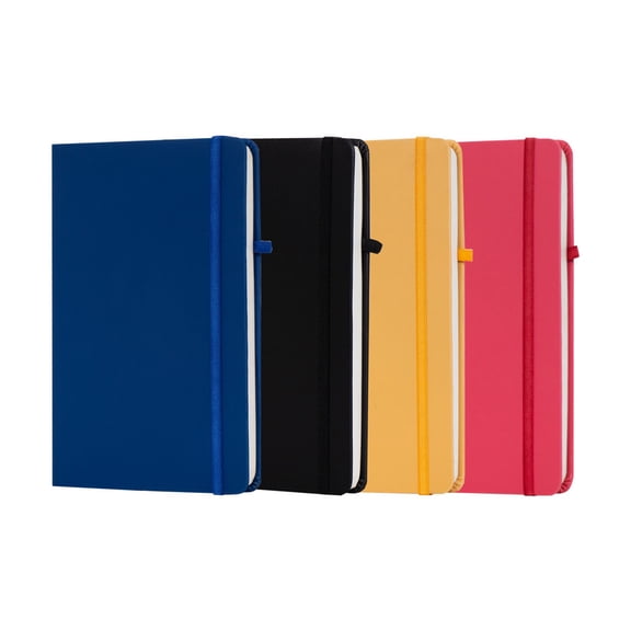 CrownLit Set of 4 Colourful Corporate Notebooks, 192 Pages Each, with Pen Holder and Elastic Lock