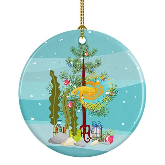 CrownTail Betta Merry Christmas Ceramic Ornament 2.8 in x 2.8 in