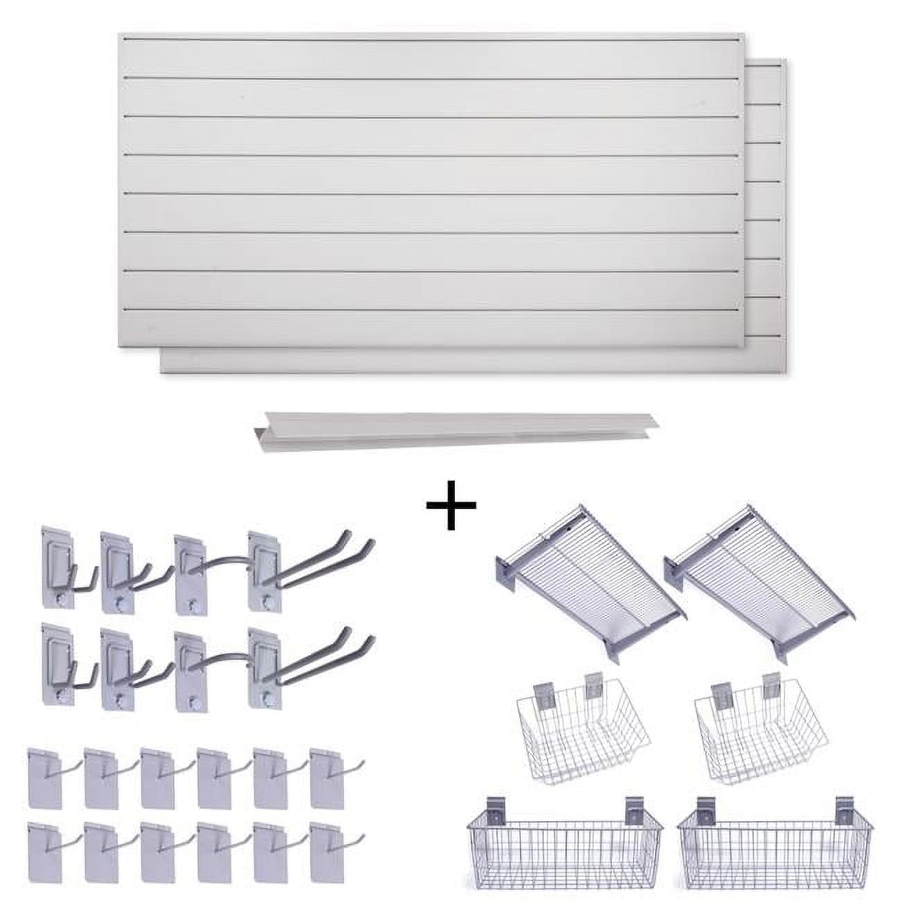 CrownWall BD688DVG26SB-K in. x 64 sq. ft. PVC Slatwall Super Bundle with  Accessory Kit#44; Dove Grey 26 Piece