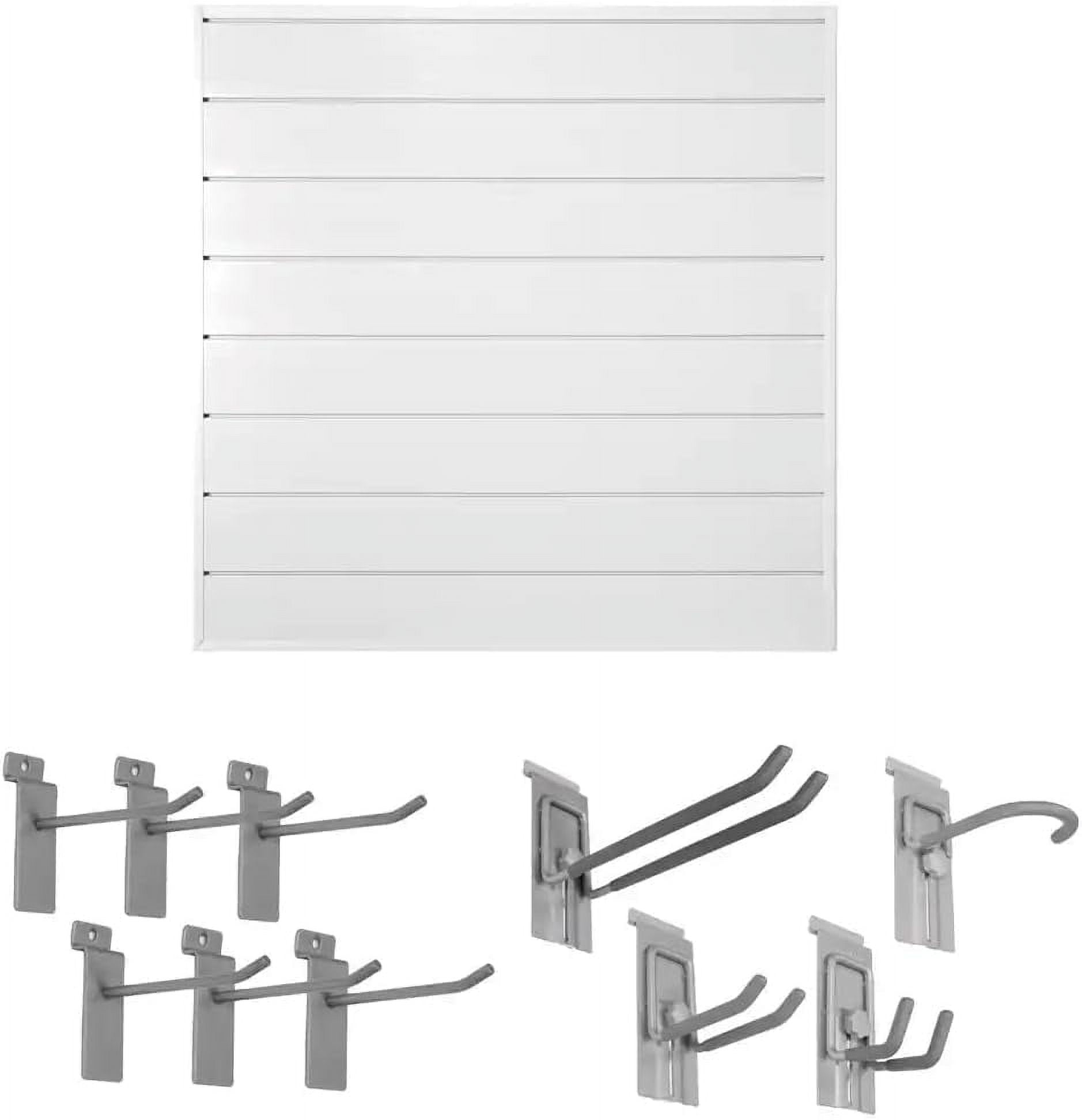 CrownWall PVC SlatWall Panels Garage Organizer Wall Mount with 10-pc Locking Hook Kit, 4’ x 4’ White