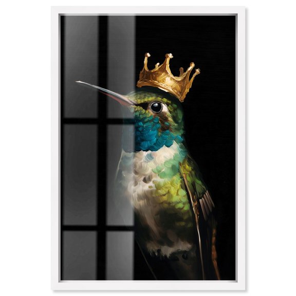 Crowned Azure Bird I Shadowbox Print Bird Wall Art by Art Remedy, White Frame, 16 x 24