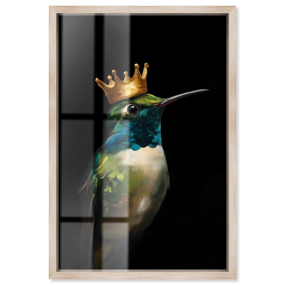 Crowned Azure Bird II Shadowbox Print Bird Wall Art by Art Remedy, Blonde Frame, 10 x 15