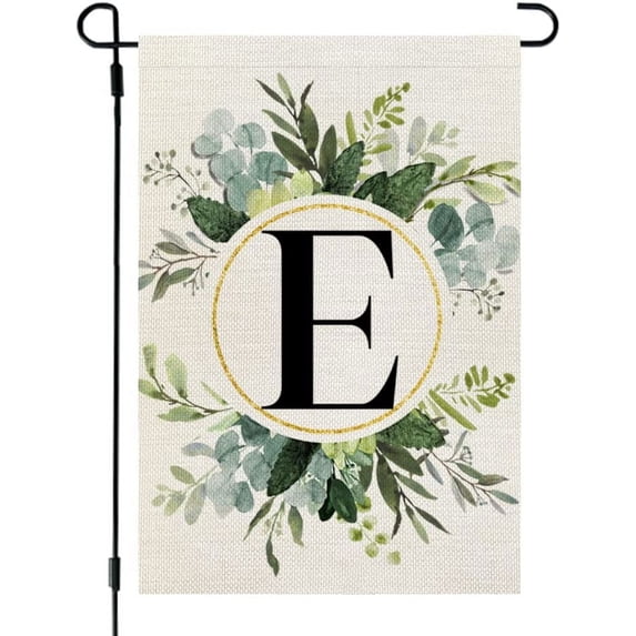 Crowned Beauty Monogram Letter E Garden Flag Floral 12x18 Inch Double Sided for Outside Small Burlap Family Last Name Initial Yard Flag CF767-12