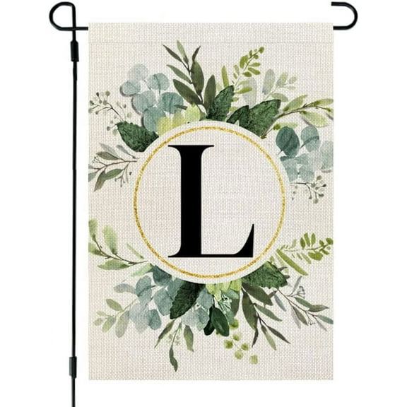 Crowned Beauty Monogram Letter L Garden Flag Floral 12x18 Inch Double Sided for Outside Small Burlap Family Last Name Initial Yard Flag CF774-12