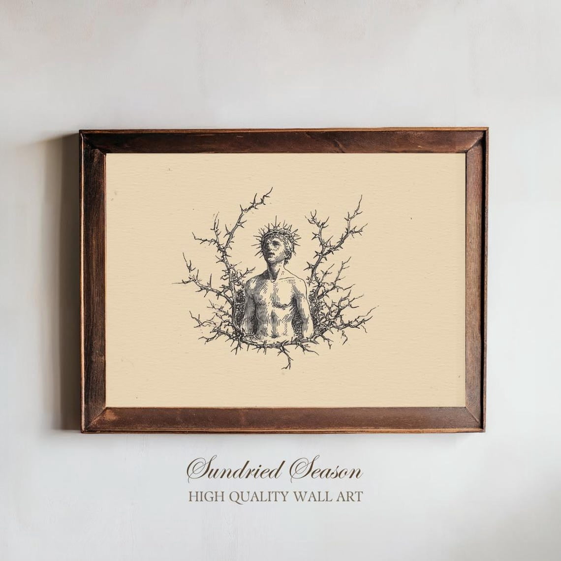 Crowned Figure in Thorns Vintage Art Symbolic Sacred Illustration Dark ...