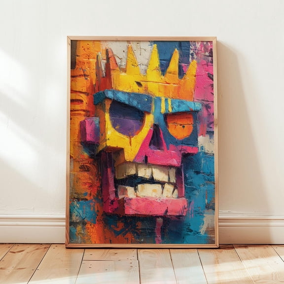 Crowned Inferno Street Skull Print Urban Decor Unframed Paper Print